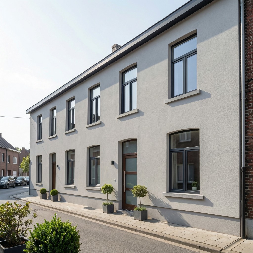 Huis met nieuwe gevel na renovatie met crepi